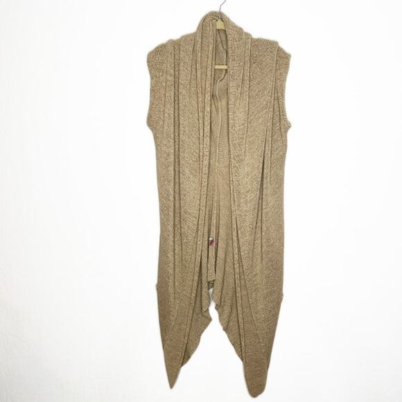 Calypso St. Barth Camel Knit Long Open Waterfall Cardigan Duster Sweater Vest Sm - Picture 2 of 13